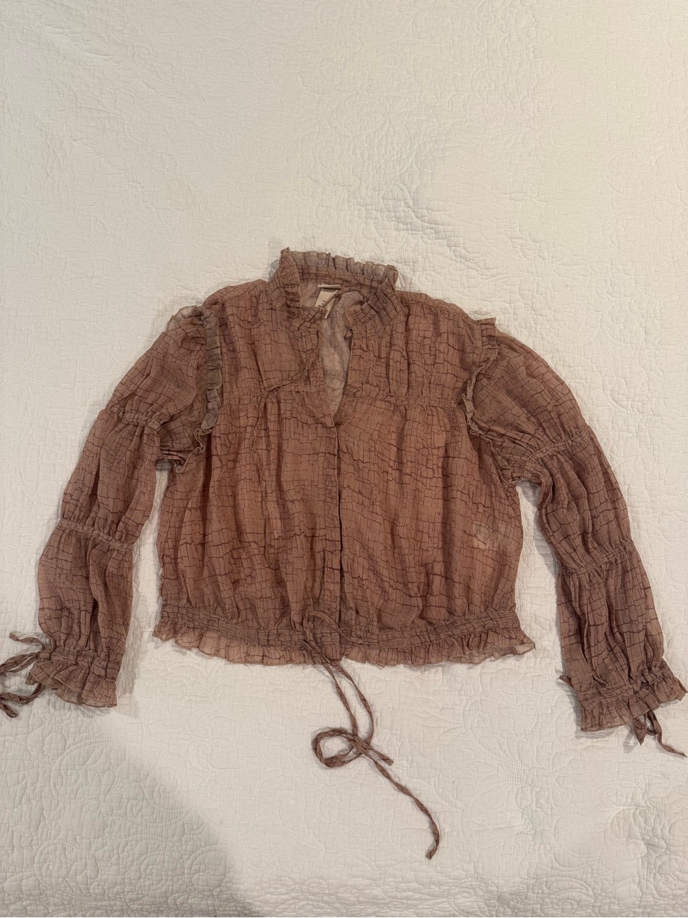 H&M Mauve Brown Ruffle-Trim Drawstring Blouse